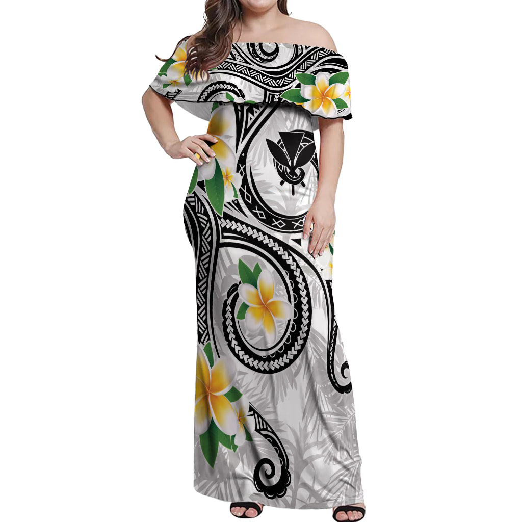 Kanaka Maoli Hawaii Plumeria Off Shoulder Maxi Dress Dancing Tentacles White Style