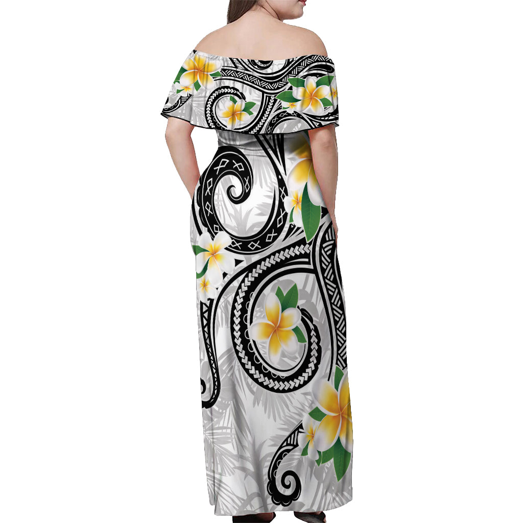 Kanaka Maoli Hawaii Plumeria Off Shoulder Maxi Dress Dancing Tentacles White Style