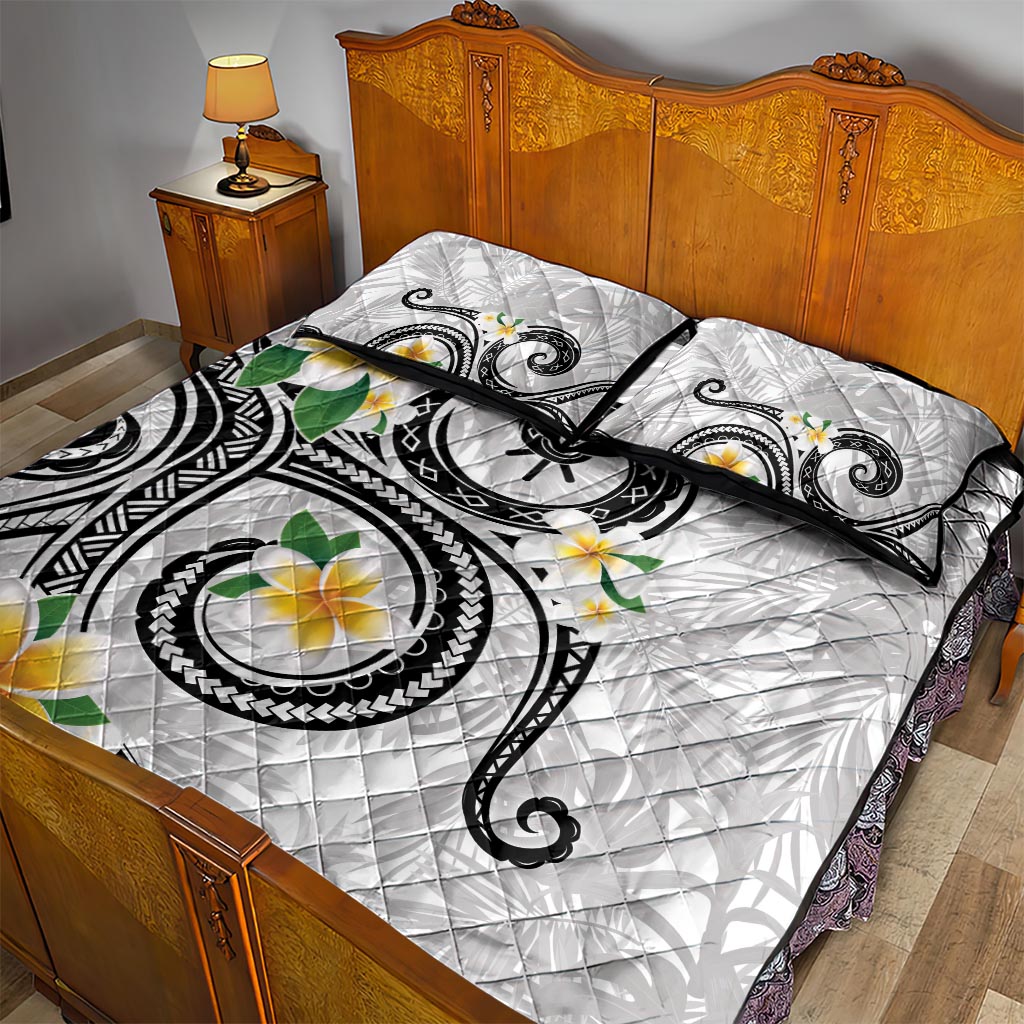 Kanaka Maoli Hawaii Plumeria Quilt Bed Set Dancing Tentacles White Style