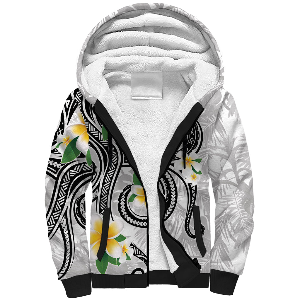 Kanaka Maoli Hawaii Plumeria Sherpa Hoodie Dancing Tentacles White Style