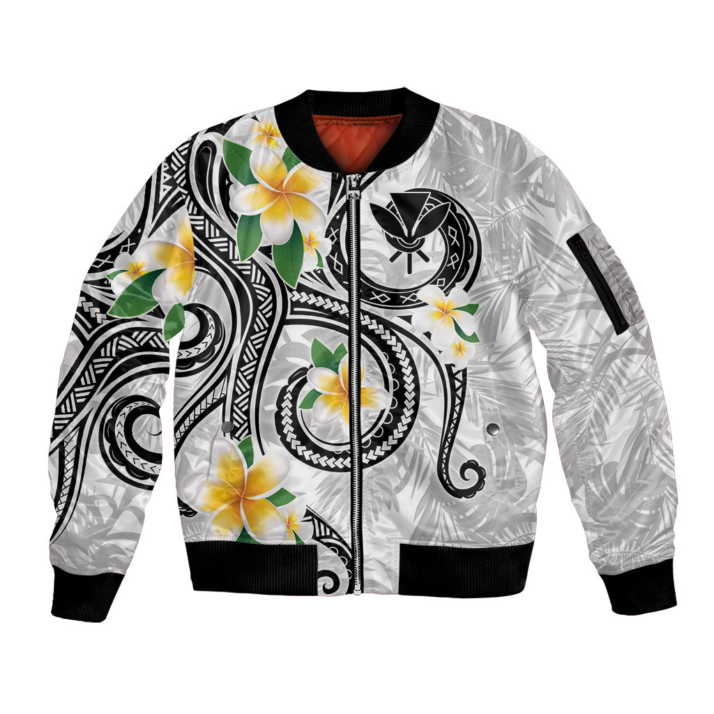 Kanaka Maoli Hawaii Plumeria Sleeve Zip Bomber Jacket Dancing Tentacles White Style