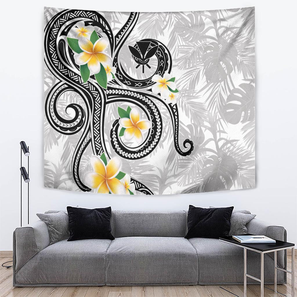 Kanaka Maoli Hawaii Plumeria Tapestry Dancing Tentacles White Style