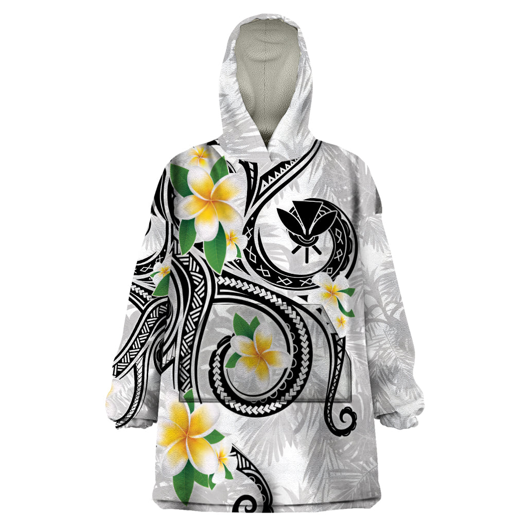 Kanaka Maoli Hawaii Plumeria Wearable Blanket Hoodie Dancing Tentacles White Style