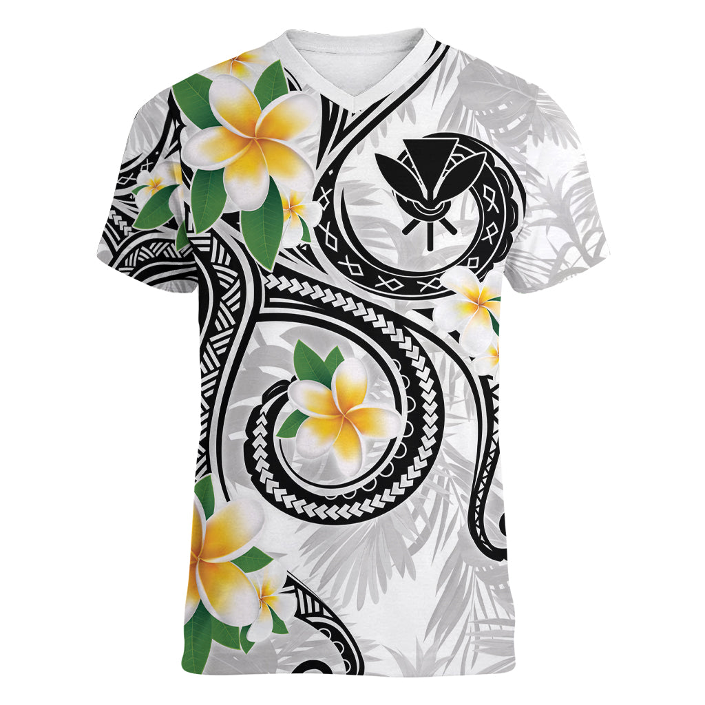 Kanaka Maoli Hawaii Plumeria Women V-Neck T-Shirt Dancing Tentacles White Style