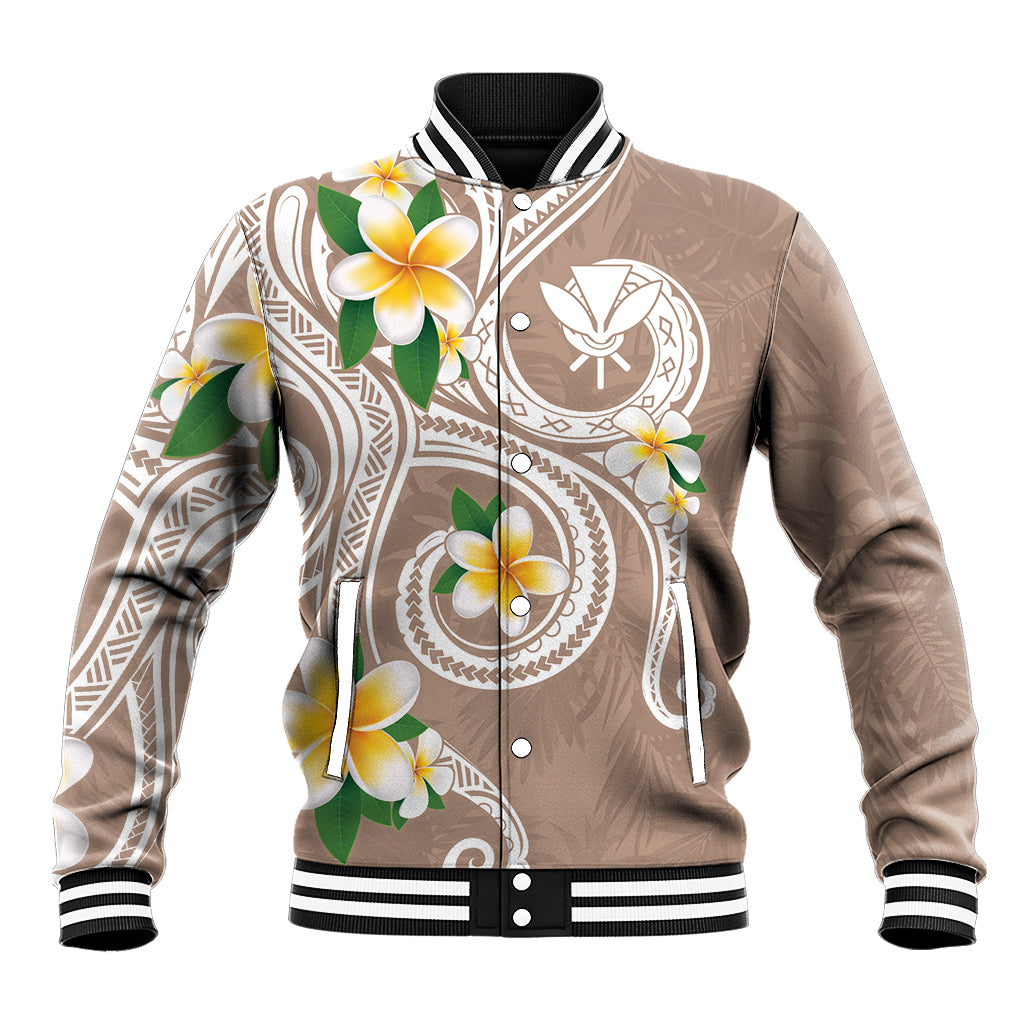 Kanaka Maoli Hawaii Plumeria Baseball Jacket Dancing Tentacles Beige Style