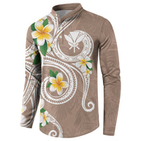 Kanaka Maoli Hawaii Plumeria Button Sweatshirt Dancing Tentacles Beige Style