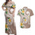 Kanaka Maoli Hawaii Plumeria Couples Matching Off Shoulder Maxi Dress and Hawaiian Shirt Dancing Tentacles Beige Style