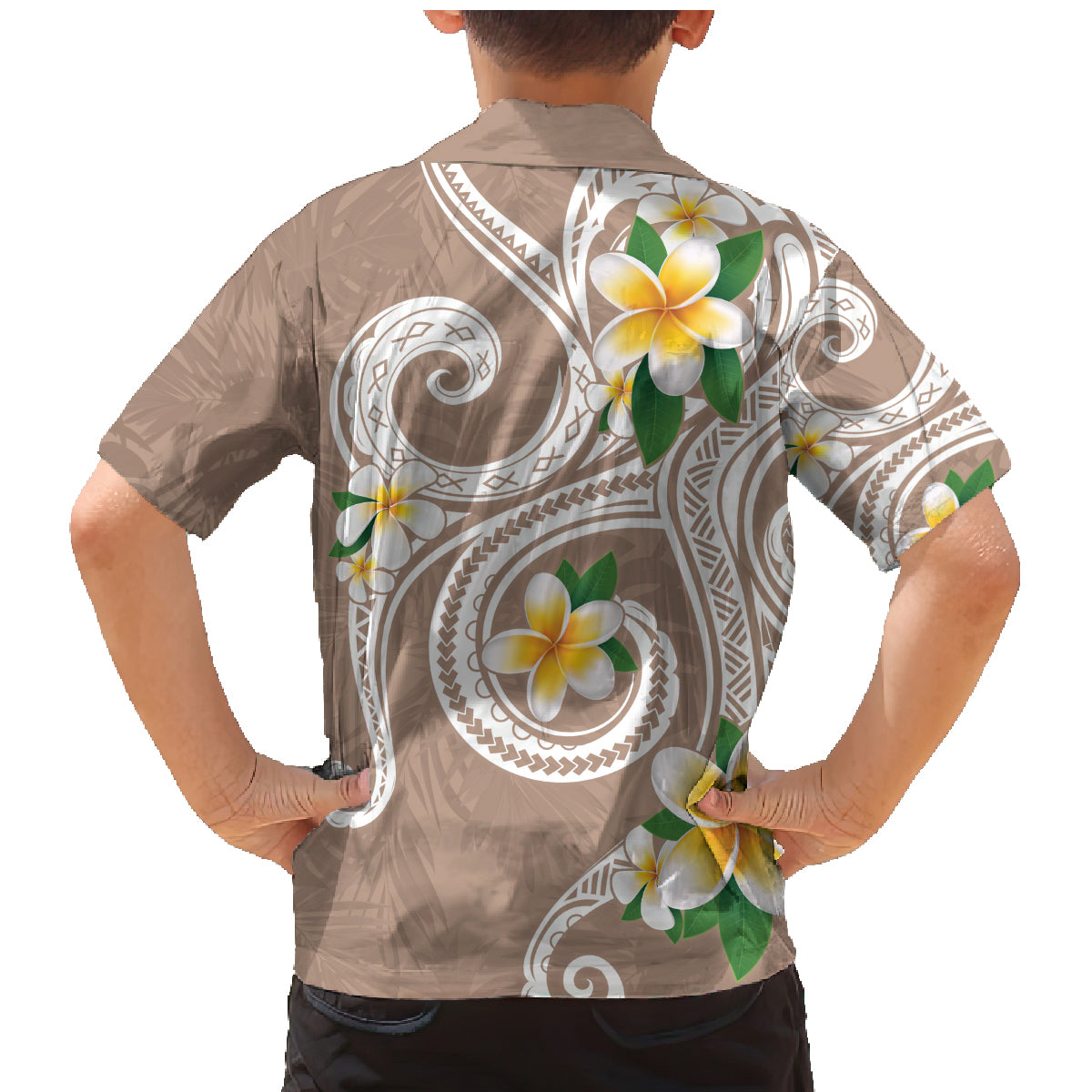 Kanaka Maoli Hawaii Plumeria Family Matching Mermaid Dress and Hawaiian Shirt Dancing Tentacles Beige Style
