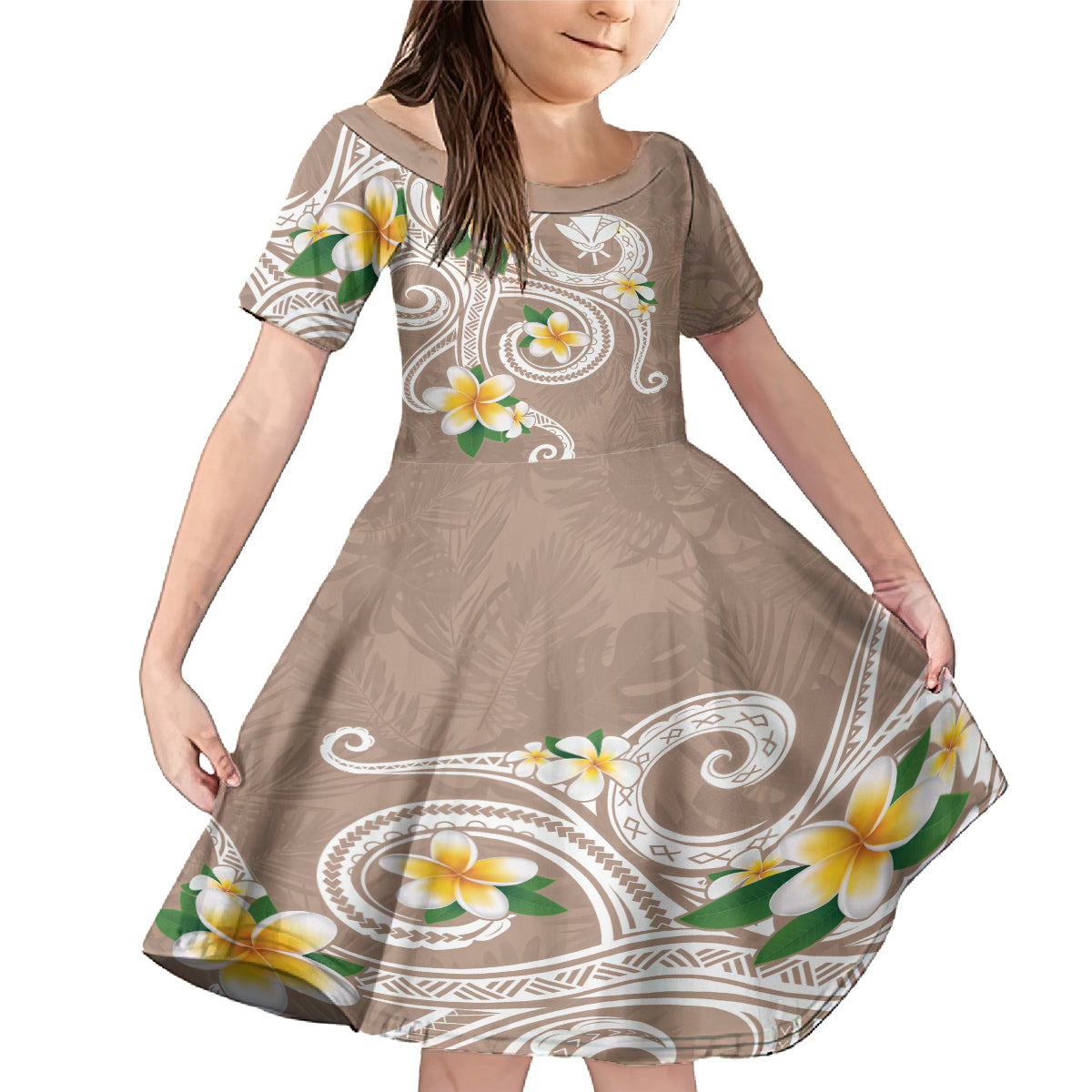 Kanaka Maoli Hawaii Plumeria Family Matching Mermaid Dress and Hawaiian Shirt Dancing Tentacles Beige Style
