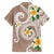 Kanaka Maoli Hawaii Plumeria Family Matching Off Shoulder Short Dress and Hawaiian Shirt Dancing Tentacles Beige Style