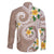 Kanaka Maoli Hawaii Plumeria Family Matching Off Shoulder Short Dress and Hawaiian Shirt Dancing Tentacles Beige Style