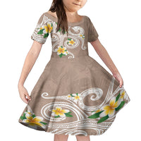 Kanaka Maoli Hawaii Plumeria Family Matching Short Sleeve Bodycon Dress and Hawaiian Shirt Dancing Tentacles Beige Style