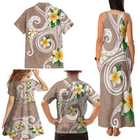 Kanaka Maoli Hawaii Plumeria Family Matching Tank Maxi Dress and Hawaiian Shirt Dancing Tentacles Beige Style