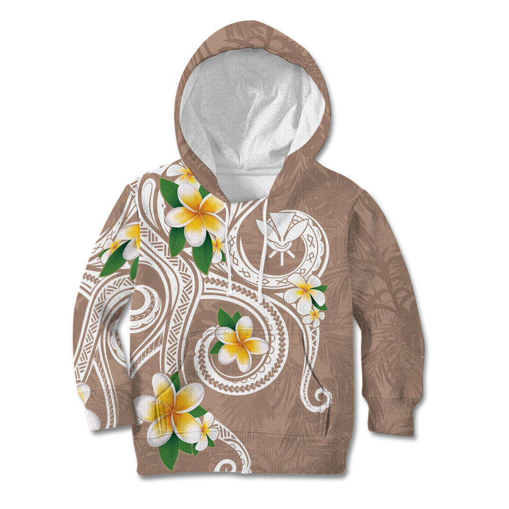Kanaka Maoli Hawaii Plumeria Kid Hoodie Dancing Tentacles Beige Style