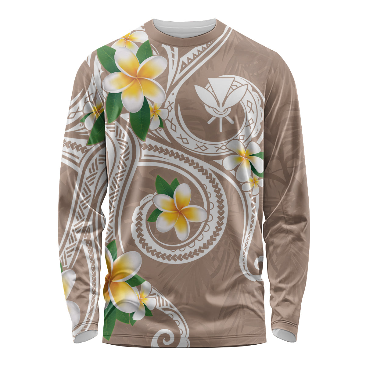 Kanaka Maoli Hawaii Plumeria Long Sleeve Shirt Dancing Tentacles Beige Style