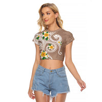 Kanaka Maoli Hawaii Plumeria Raglan Cropped T Shirt Dancing Tentacles Beige Style