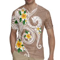 Kanaka Maoli Hawaii Plumeria Rugby Jersey Dancing Tentacles Beige Style