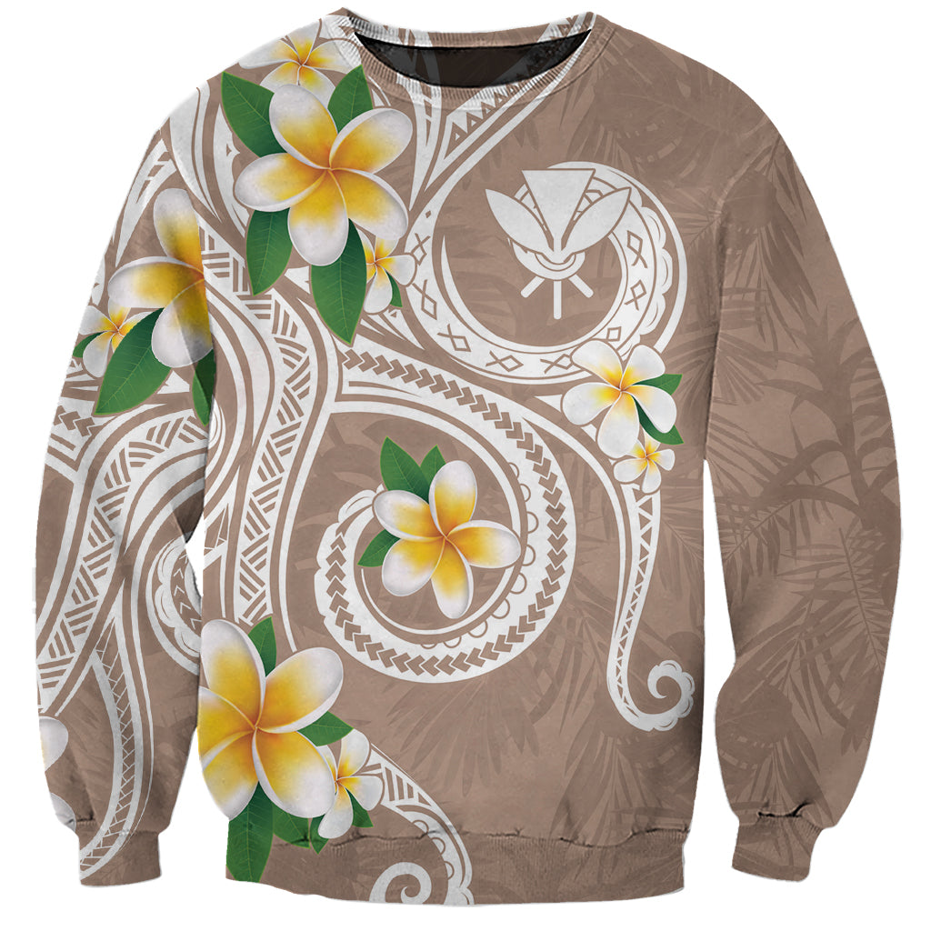 Kanaka Maoli Hawaii Plumeria Sweatshirt Dancing Tentacles Beige Style