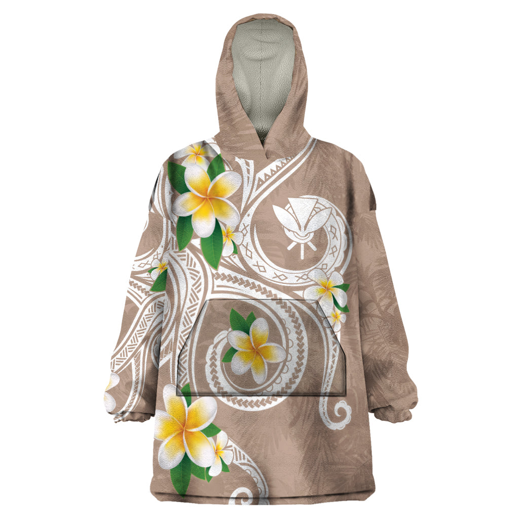 Kanaka Maoli Hawaii Plumeria Wearable Blanket Hoodie Dancing Tentacles Beige Style