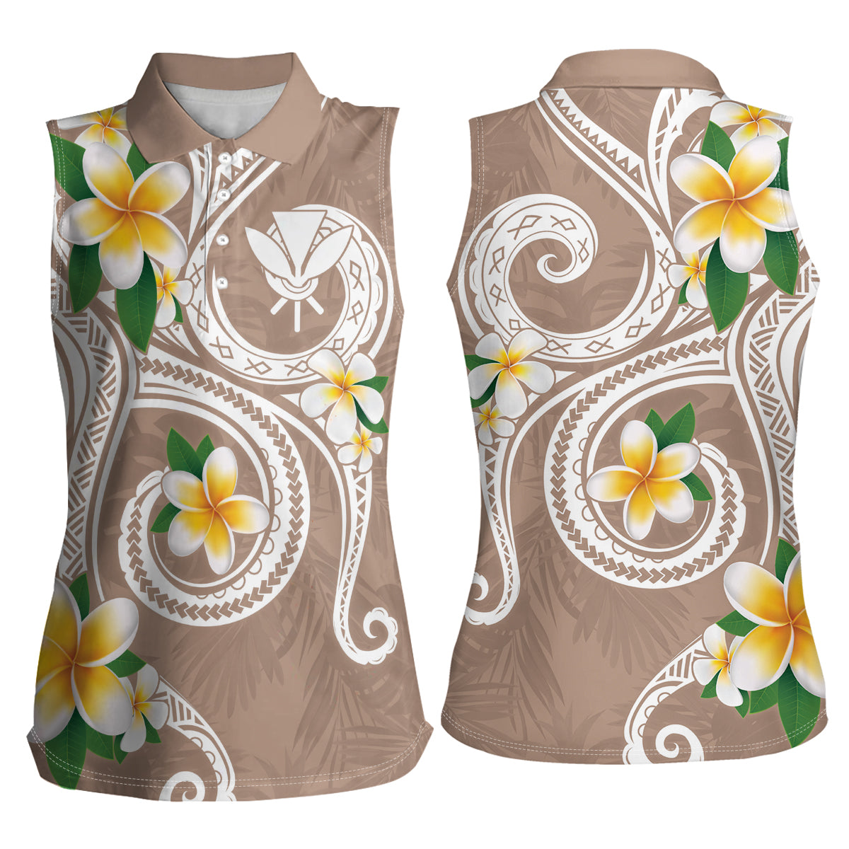 Kanaka Maoli Hawaii Plumeria Women Sleeveless Polo Shirt Dancing Tentacles Beige Style