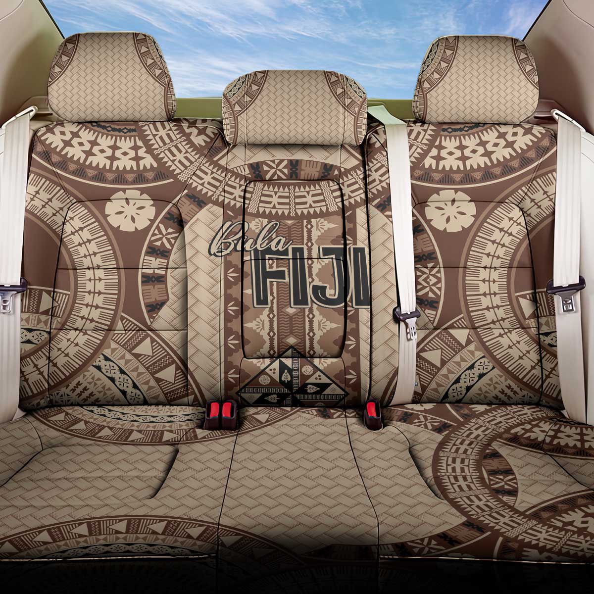 Bula Fiji Vintage Back Car Seat Cover Brown Masi Motifs