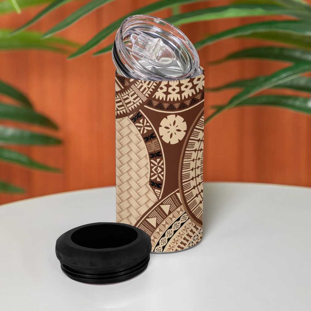 Bula Fiji Vintage 4 in 1 Can Cooler Tumbler Brown Masi Motifs