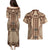 Bula Fiji Vintage Couples Matching Puletasi and Hawaiian Shirt Brown Masi Motifs