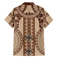 Bula Fiji Vintage Family Matching Long Sleeve Bodycon Dress and Hawaiian Shirt Brown Masi Motifs