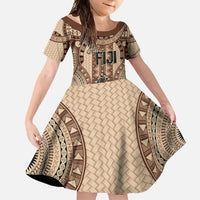Bula Fiji Vintage Family Matching Short Sleeve Bodycon Dress and Hawaiian Shirt Brown Masi Motifs