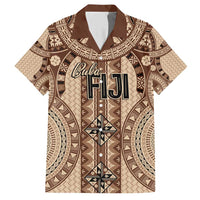 Bula Fiji Vintage Family Matching Short Sleeve Bodycon Dress and Hawaiian Shirt Brown Masi Motifs