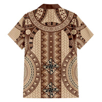 Bula Fiji Vintage Family Matching Short Sleeve Bodycon Dress and Hawaiian Shirt Brown Masi Motifs