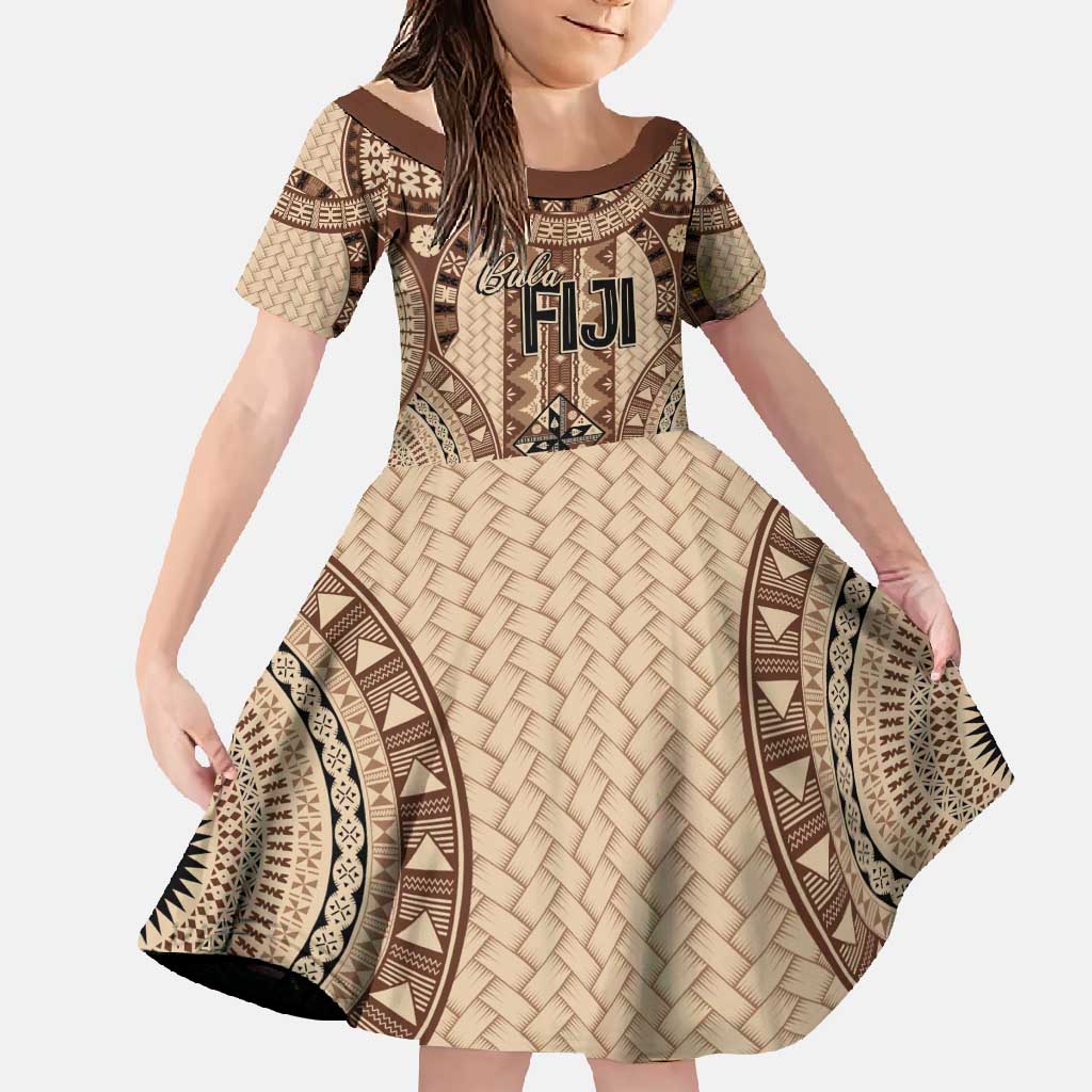 Bula Fiji Vintage Family Matching Summer Maxi Dress and Hawaiian Shirt Brown Masi Motifs