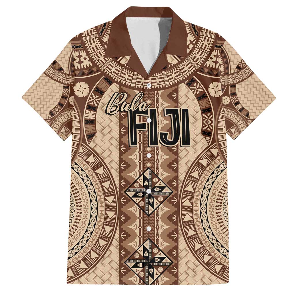 Bula Fiji Vintage Family Matching Tank Maxi Dress and Hawaiian Shirt Brown Masi Motifs