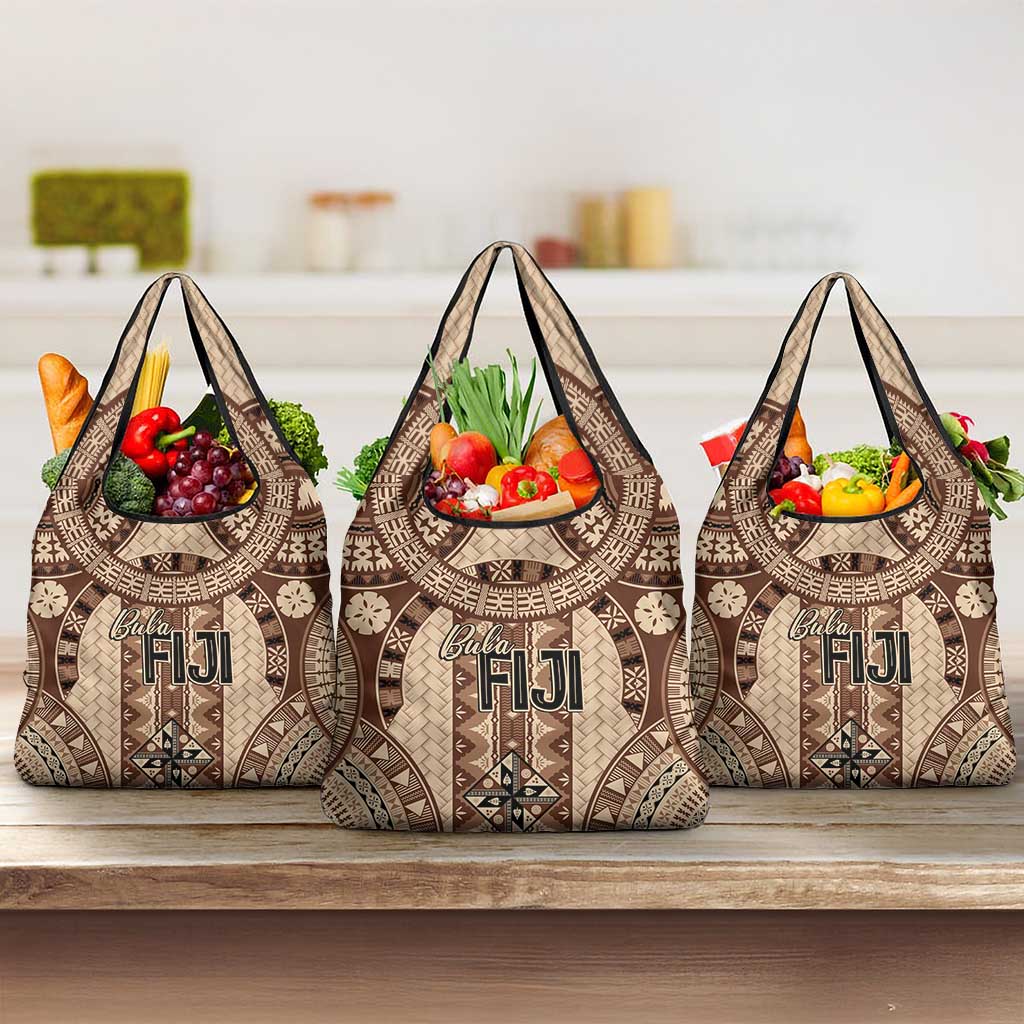 Bula Fiji Vintage Grocery Bag Brown Masi Motifs