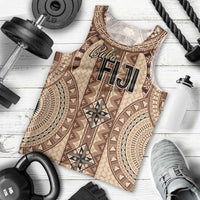Bula Fiji Vintage Men Tank Top Brown Masi Motifs