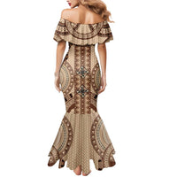 Bula Fiji Vintage Mermaid Dress Brown Masi Motifs