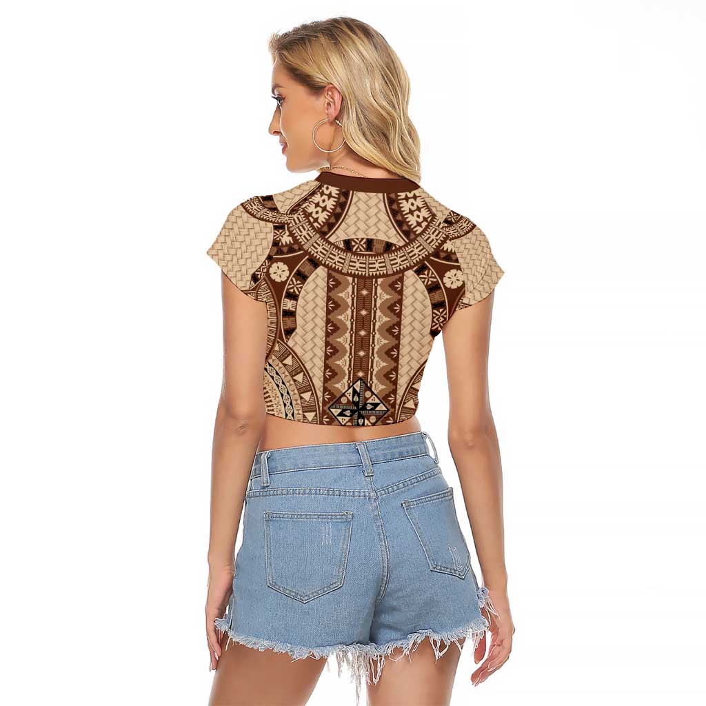 Bula Fiji Vintage Raglan Cropped T Shirt Brown Masi Motifs