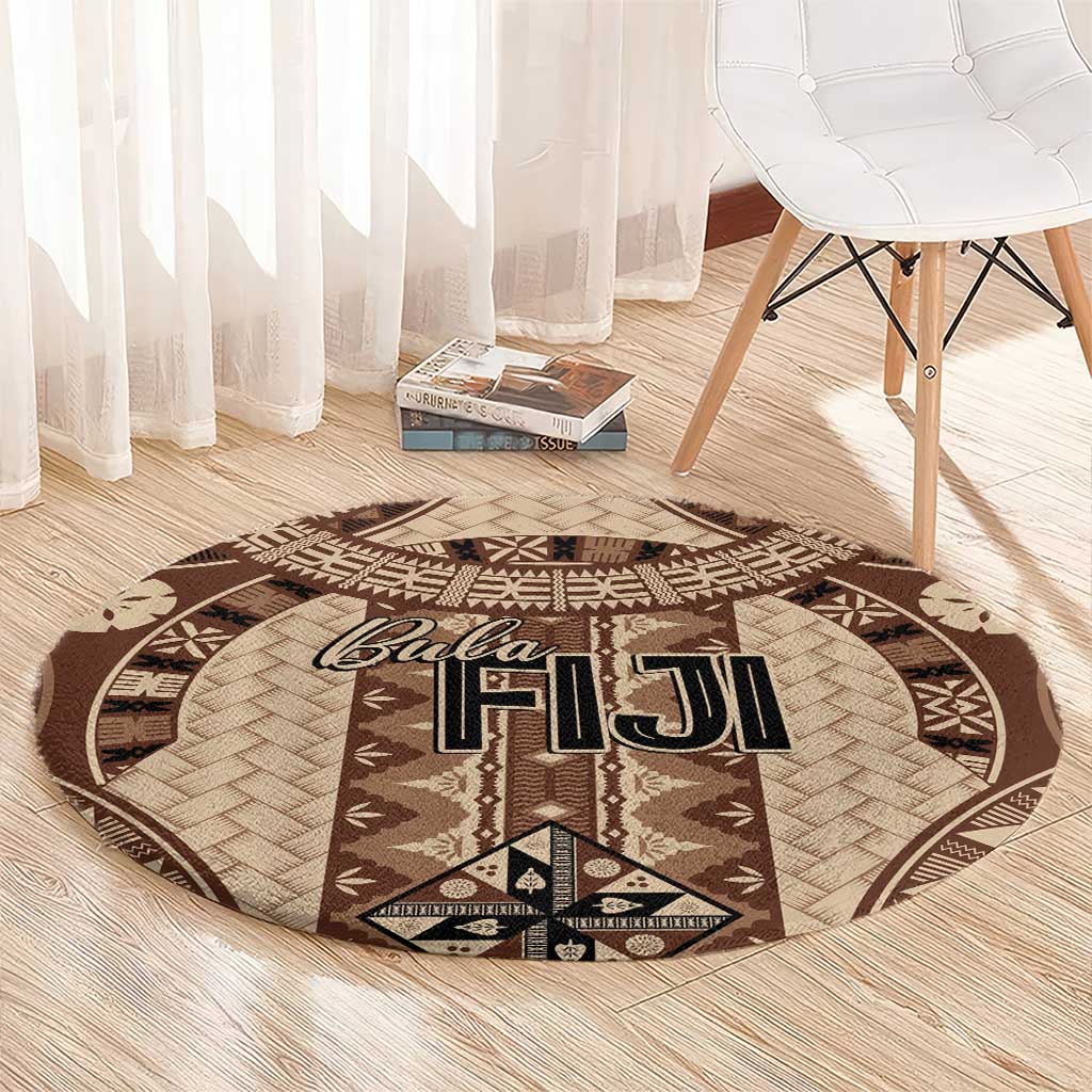 Bula Fiji Vintage Round Carpet Brown Masi Motifs
