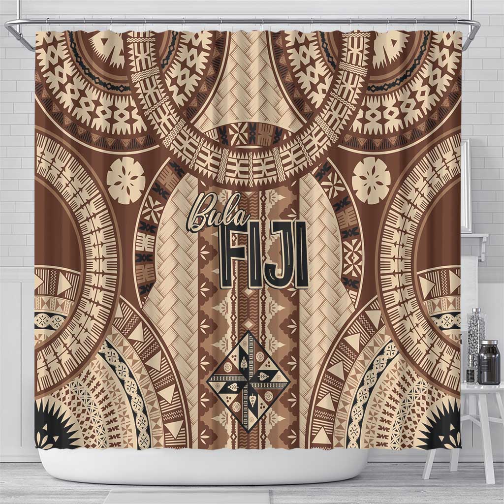 Bula Fiji Vintage Shower Curtain Brown Masi Motifs