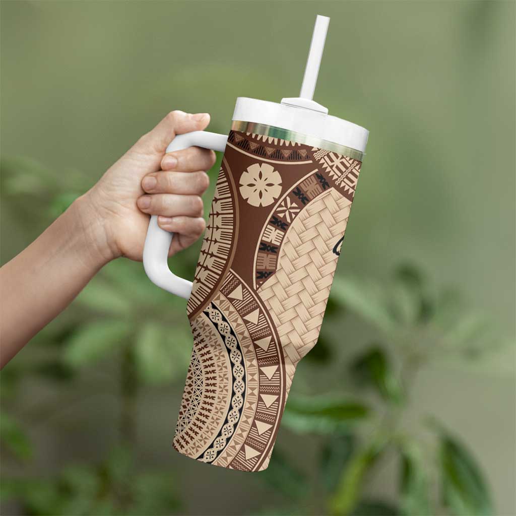 Bula Fiji Vintage Tumbler With Handle Brown Masi Motifs