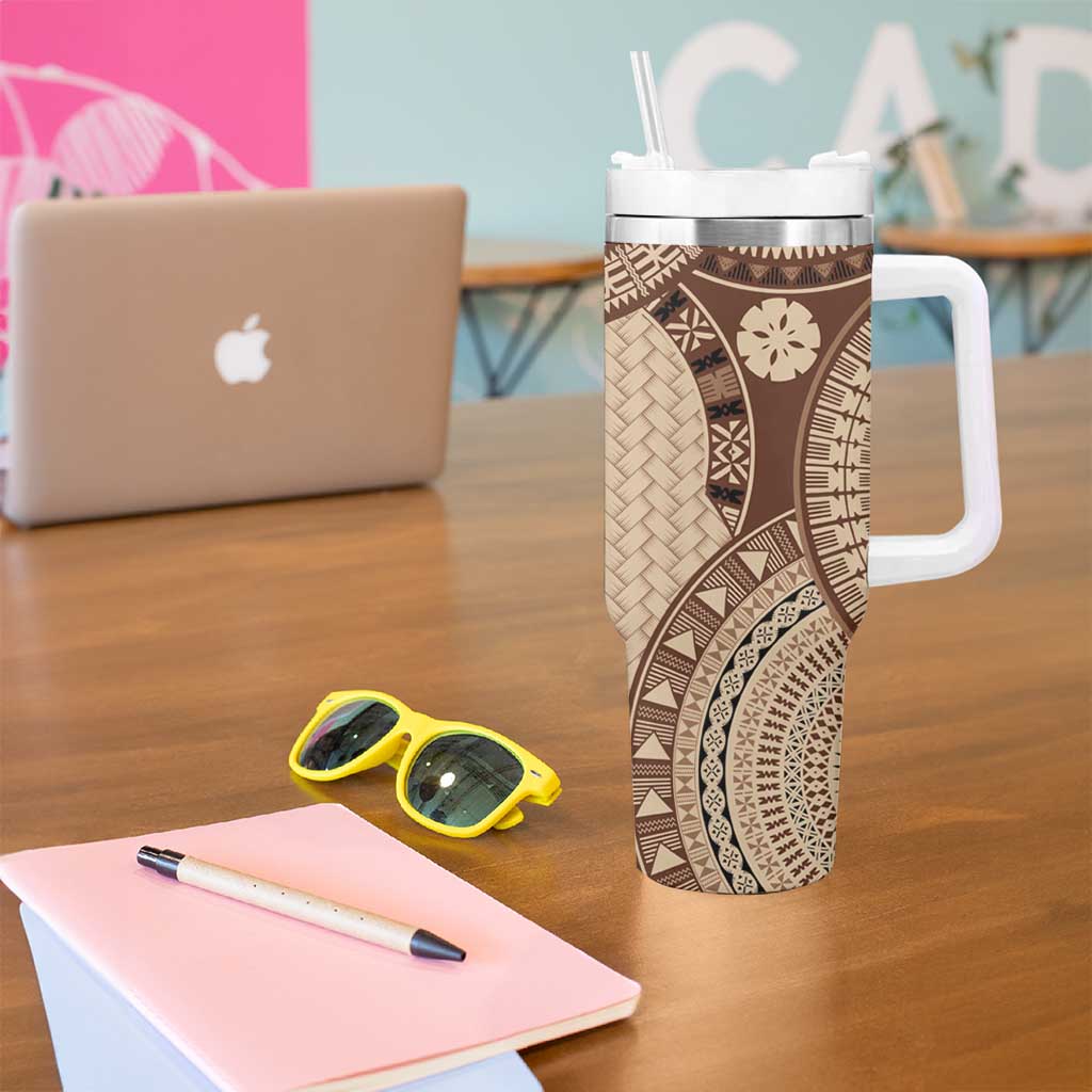 Bula Fiji Vintage Tumbler With Handle Brown Masi Motifs