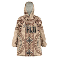 Bula Fiji Vintage Wearable Blanket Hoodie Brown Masi Motifs