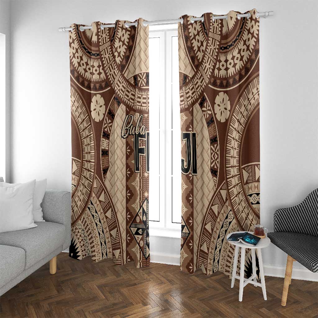 Bula Fiji Vintage Window Curtain Brown Masi Motifs