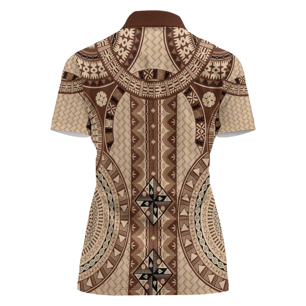 Bula Fiji Vintage Women Polo Shirt Brown Masi Motifs
