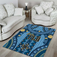 Bula Fiji Vintage Area Rug Prussian Blue Masi Motifs