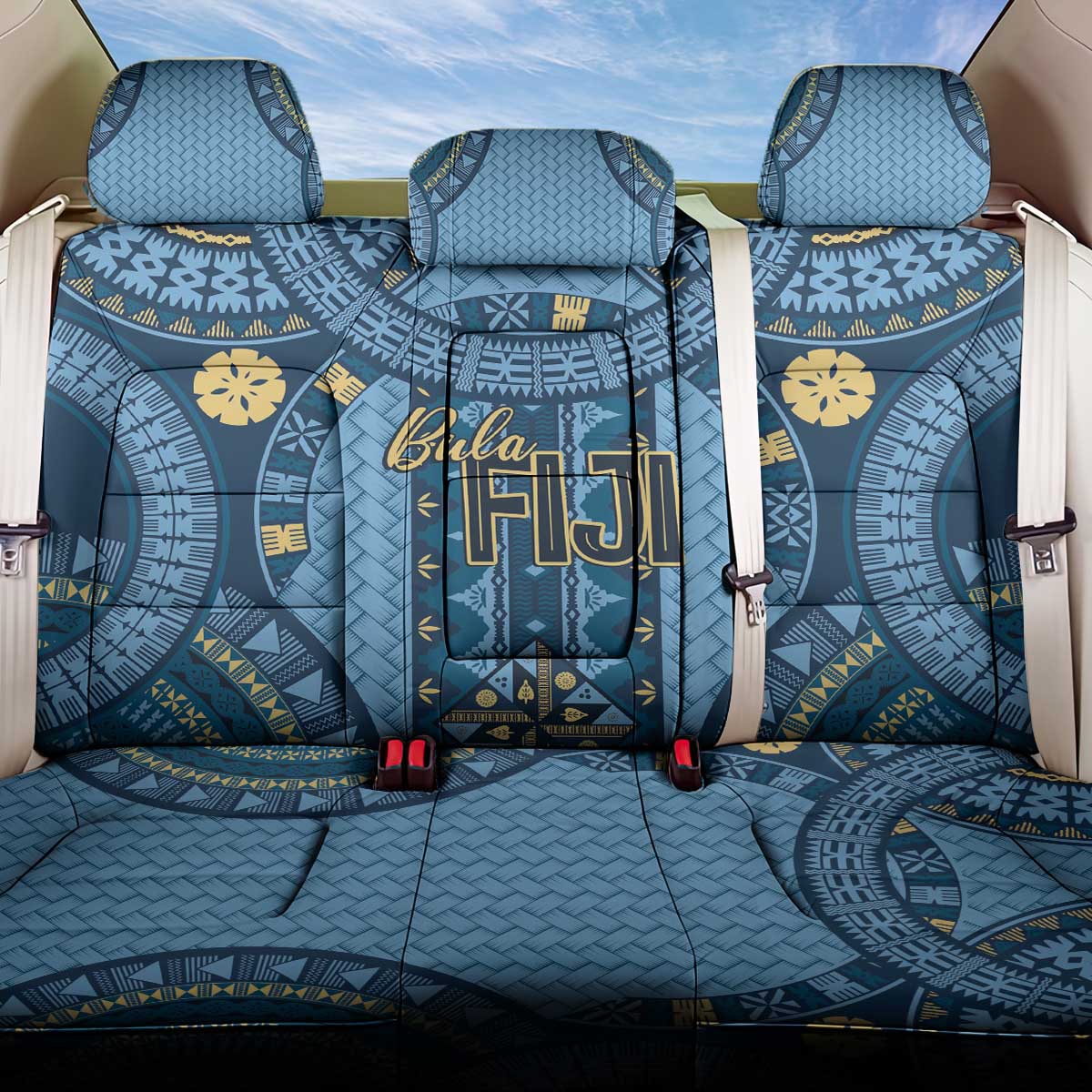Bula Fiji Vintage Back Car Seat Cover Prussian Blue Masi Motifs