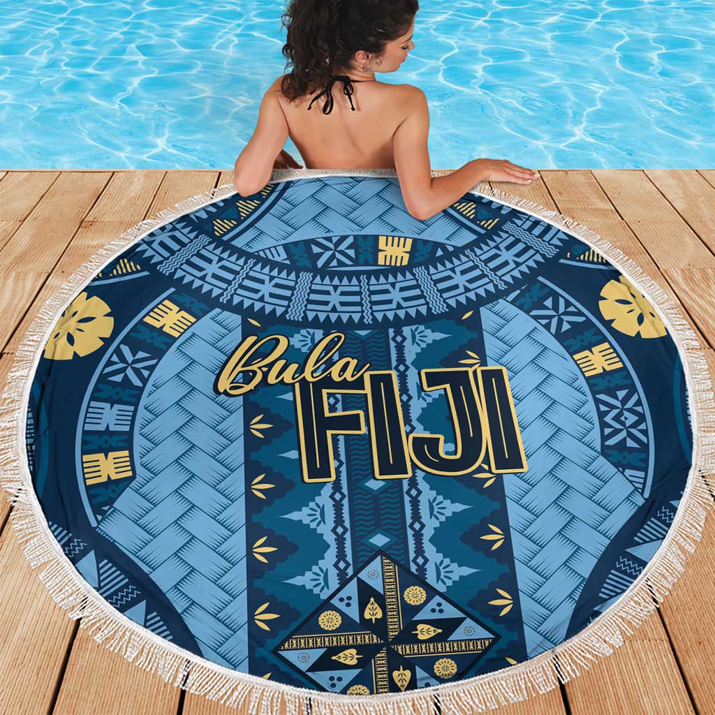 Bula Fiji Vintage Beach Blanket Prussian Blue Masi Motifs