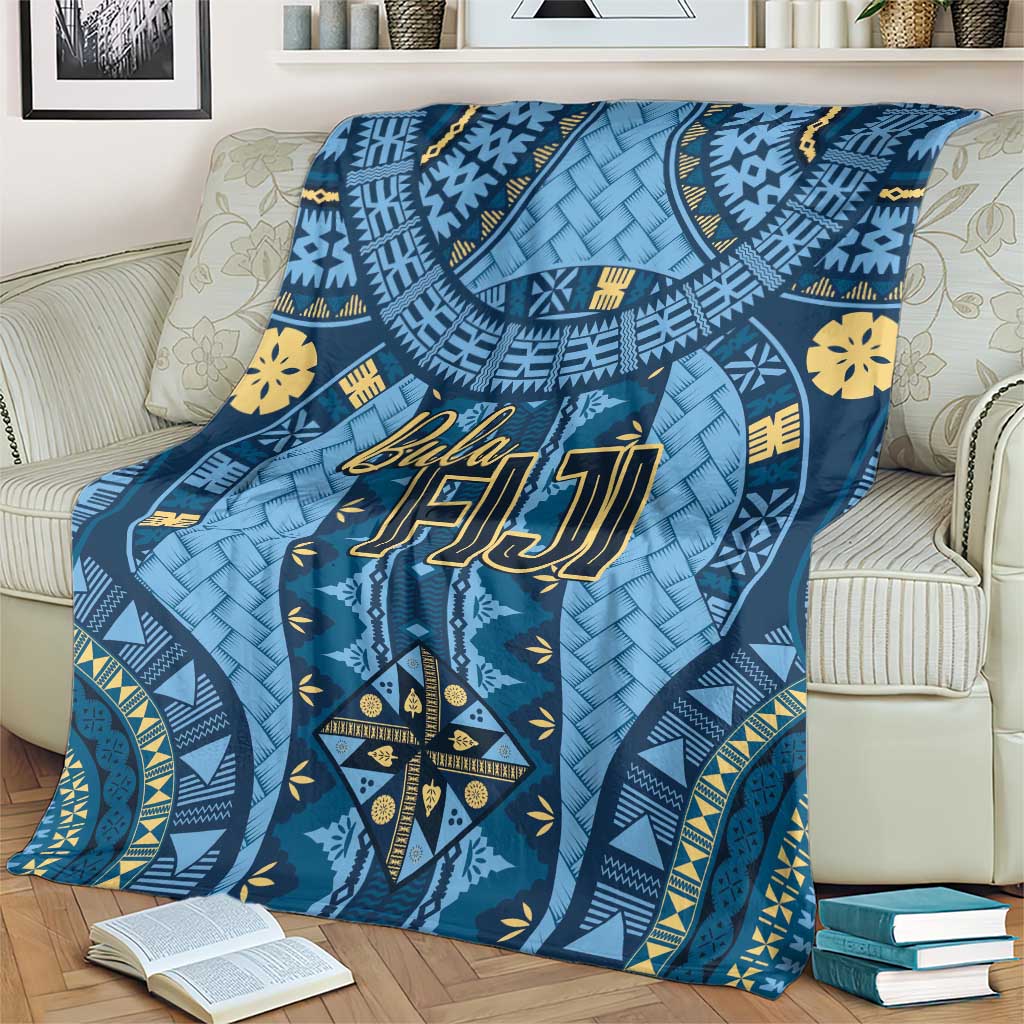 Bula Fiji Vintage Blanket Prussian Blue Masi Motifs