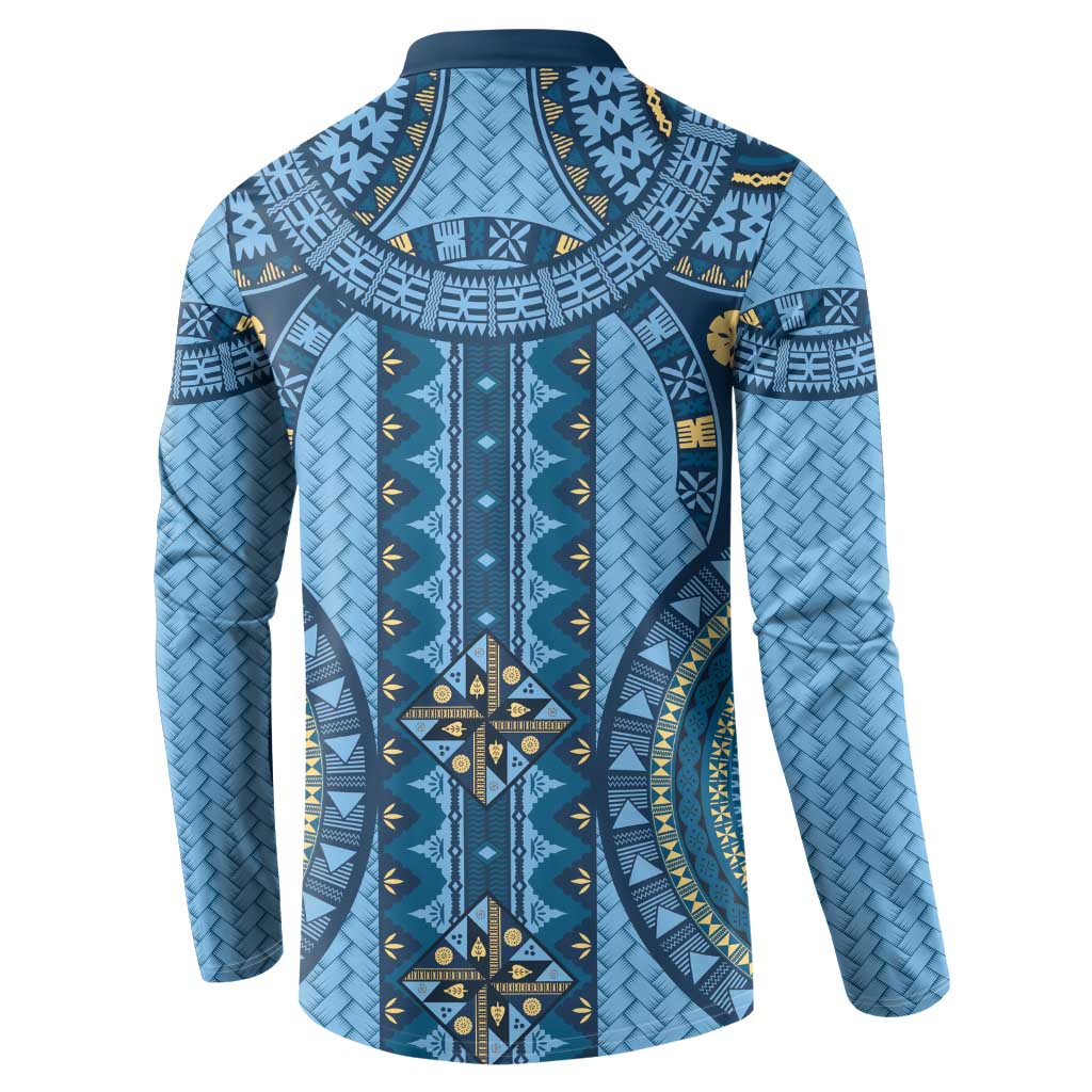 Bula Fiji Vintage Button Sweatshirt Prussian Blue Masi Motifs