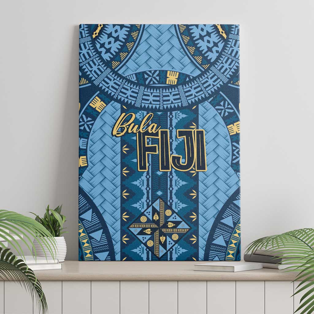 Bula Fiji Vintage Canvas Wall Art Prussian Blue Masi Motifs